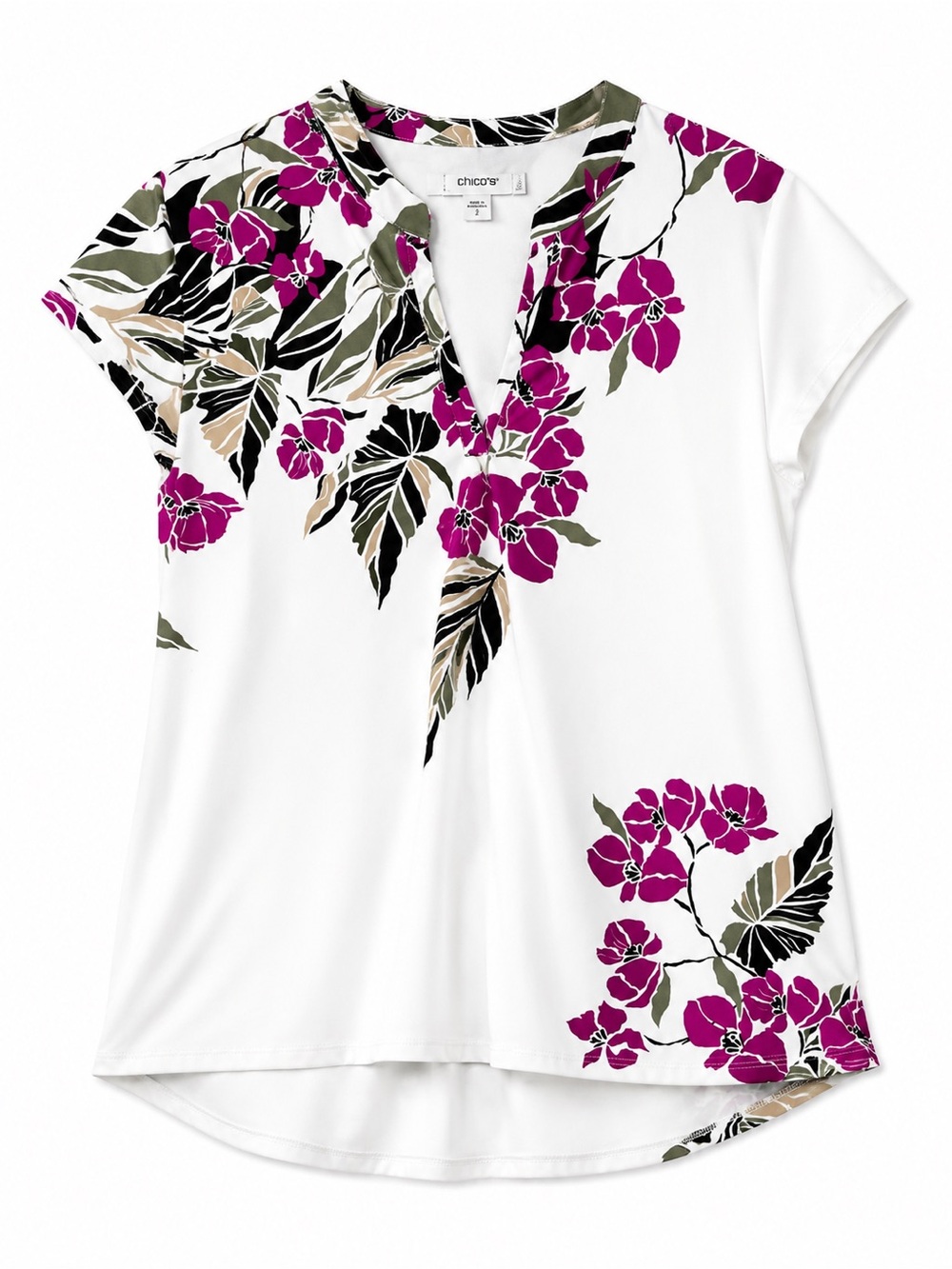 Chico’s Floral Print Short Sleeve Blouse Size 2 L 12/14